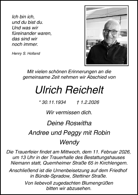 Traueranzeige von Ulrich Reichelt von Neue Westfälische und Westfalen-Blatt