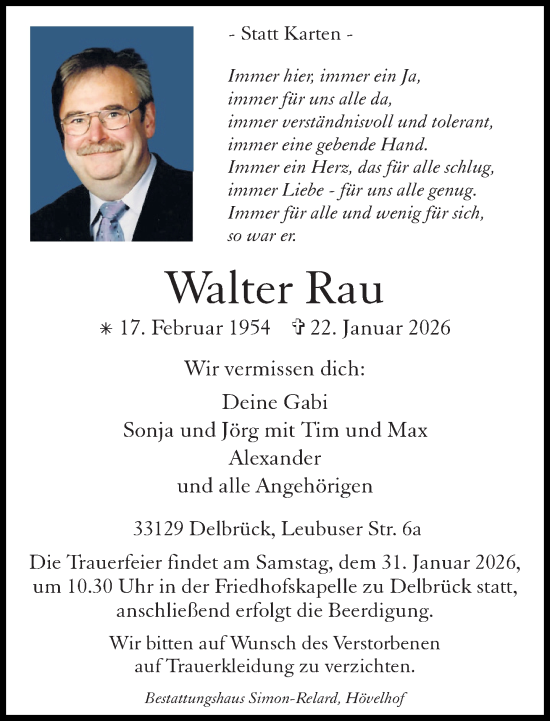 Traueranzeige von Walter Rau von Neue Westfälische und Westfalen-Blatt
