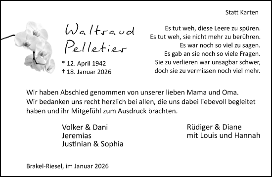 Traueranzeige von Waltraud Pelletier von Neue Westfälische und Westfalen-Blatt