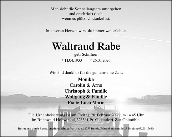 Traueranzeige von Waltraud Rabe von Neue Westfälische und Westfalen-Blatt