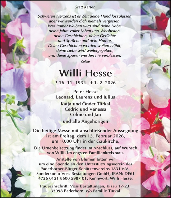 Traueranzeige von Willi Hesse von Neue Westfälische und Westfalen-Blatt