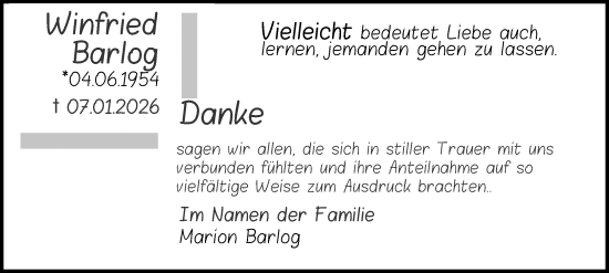 Traueranzeige von Winfried Barlog von Neue Westfälische und Westfalen-Blatt