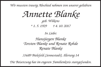 Traueranzeige von Annette Blanke von Westfalen-Blatt