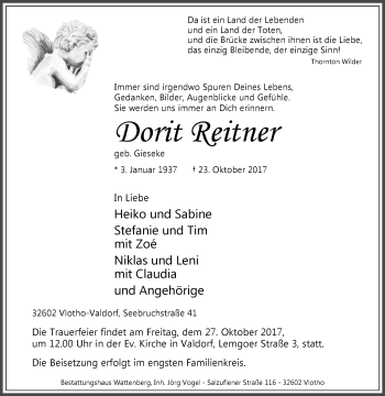 Traueranzeige von Dorit Reitner von Westfalen-Blatt
