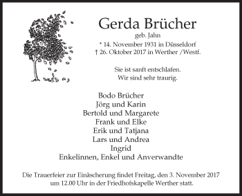 Traueranzeige von Gerda Brücher von Westfalen-Blatt