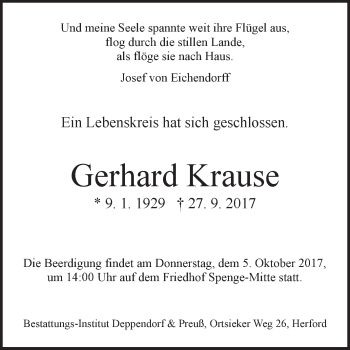 Traueranzeige von Gerhard Krause von Westfalen-Blatt