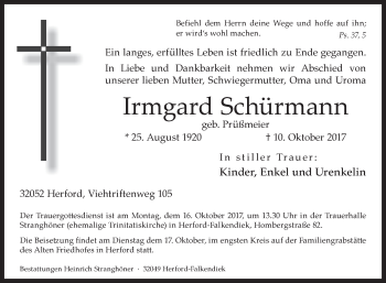 Traueranzeige von Irmgard Schürmann von Westfalen-Blatt