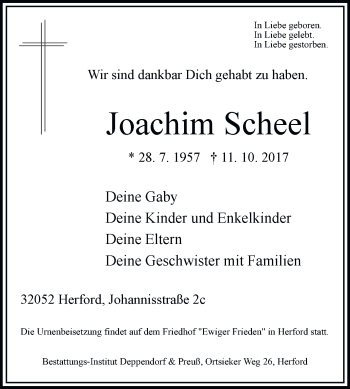 Traueranzeige von Joachim Scheel von Westfalen-Blatt