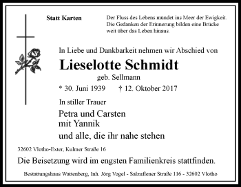 Traueranzeige von Lieselotte Schmidt von Westfalen-Blatt