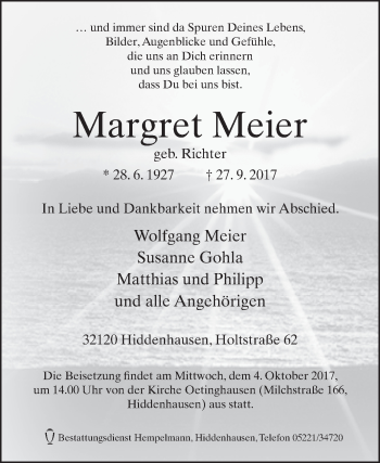 Traueranzeige von Margret Meier von Westfalen-Blatt