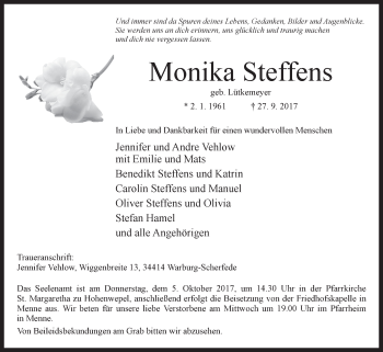 Traueranzeige von Monika Steffens von Westfalen-Blatt