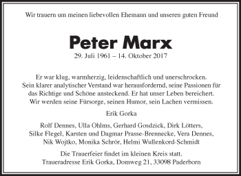 Traueranzeige von Peter Marx von Westfalen-Blatt