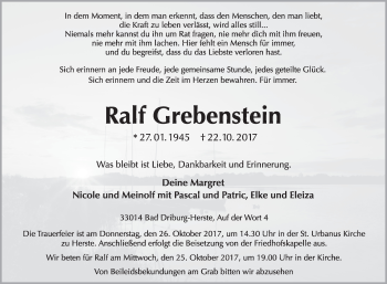 Traueranzeige von Ralf Grebenstein von Westfalen-Blatt
