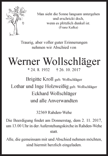 Traueranzeige von Werner Wollschläger von Westfalen-Blatt
