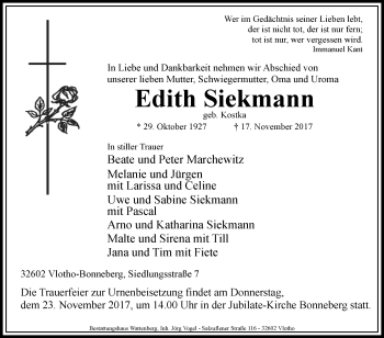 Traueranzeige von Edith Siekmann von Westfalen-Blatt
