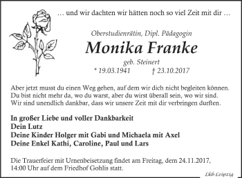 Traueranzeige von Monika Franke von Westfalen-Blatt