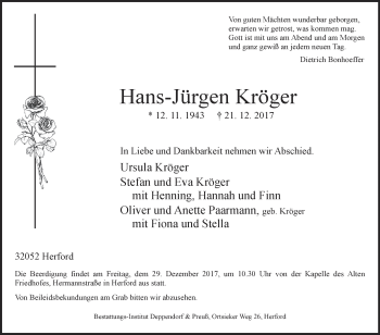 Traueranzeige von Hans-Jürgen Kröger von Westfalen-Blatt