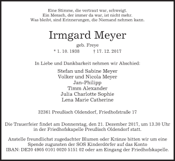 Traueranzeige von Irmgard Meyer von Westfalen-Blatt