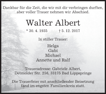 Traueranzeige von Walter Albert von Westfalen-Blatt