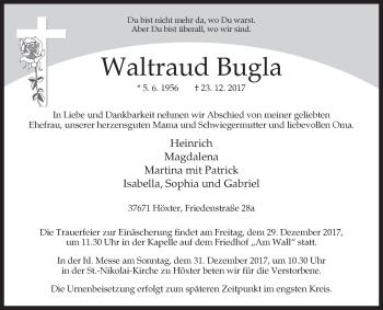 Traueranzeige von Waltraud Bugla von Westfalen-Blatt
