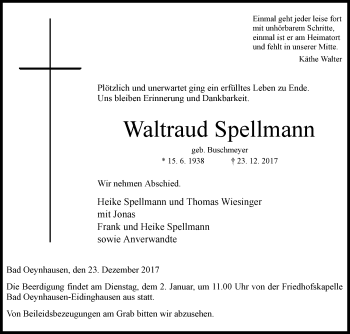 Traueranzeige von Waltraud Spellmann von Westfalen-Blatt