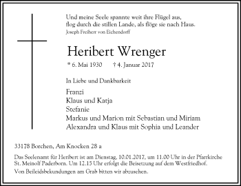 Traueranzeige von Heribert Wrenger von Westfalen-Blatt