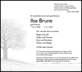 Traueranzeige von Ilse Brune von Westfalen-Blatt