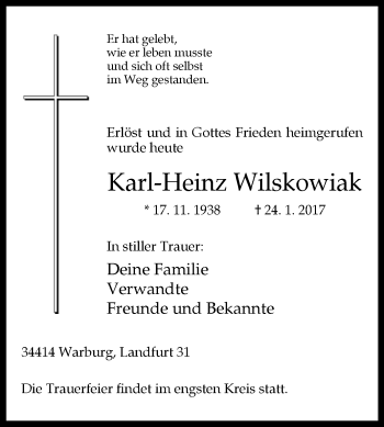 Traueranzeige von Karl-Heinz Wilskowiak von Westfalen-Blatt