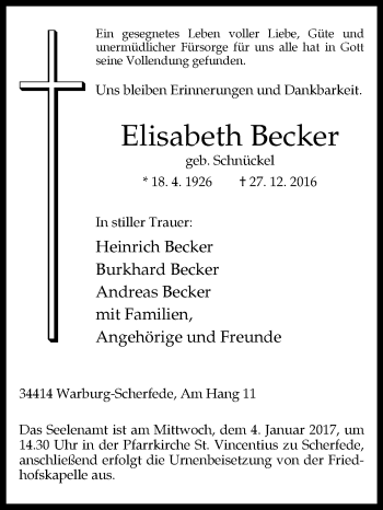 Traueranzeige von Elisabeth Becker von Westfalen-Blatt