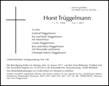 Traueranzeige von Horst Trüggelmann von Westfalen-Blatt