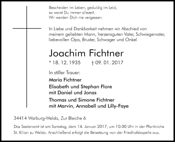 Traueranzeige von Joachim Fichtner von Westfalen-Blatt