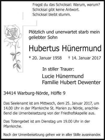 Traueranzeige von Hubertus Hünermund von Westfalen-Blatt