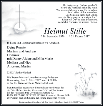 Traueranzeige von Helmut Stille von Westfalen-Blatt