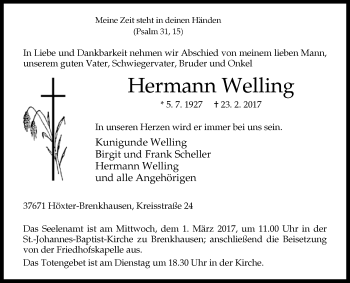 Traueranzeige von Hermann Welling von Westfalen-Blatt