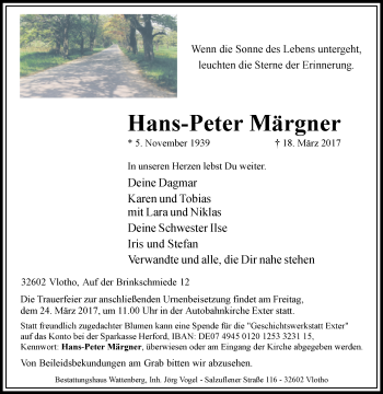 Traueranzeige von Hans-Peter Märgner von Westfalen-Blatt