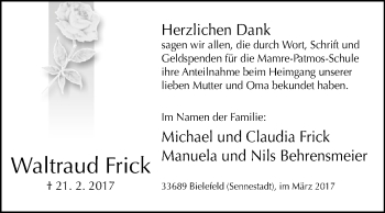Traueranzeige von Waltraud Frick von Westfalen-Blatt