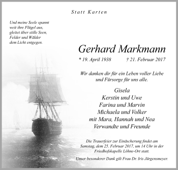 Traueranzeige von Gerhard Markmann von Westfalen-Blatt