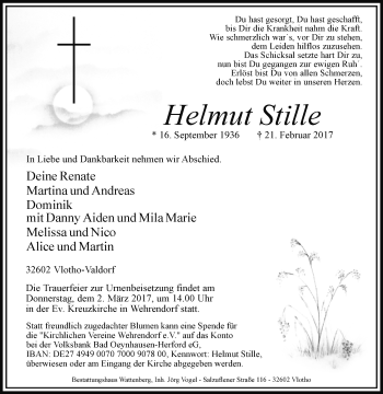 Traueranzeige von Helmut Stille von Westfalen-Blatt