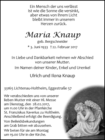 Traueranzeige von Maria Knaup von Westfalen-Blatt