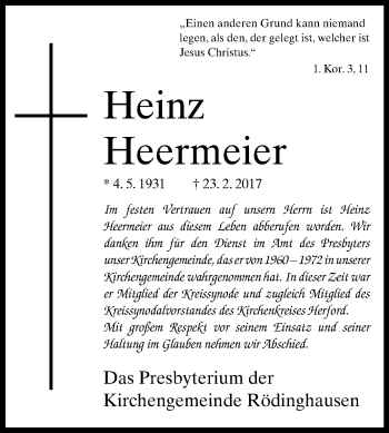 Traueranzeige von Heinz Heermeier von Westfalen-Blatt