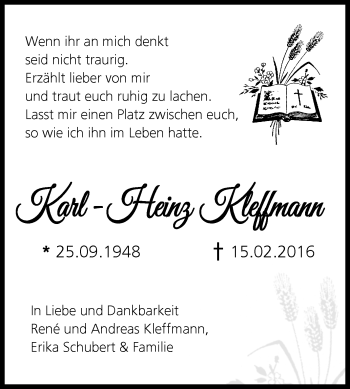 Traueranzeige von Karl-Heinz Kleffmann von Westfalen-Blatt