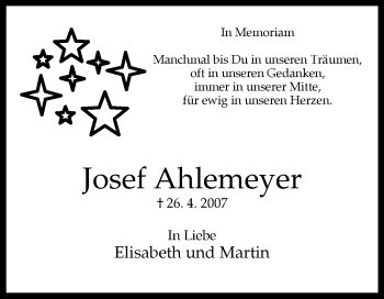 Traueranzeige von Josef Ahlemeyer von Westfalen-Blatt