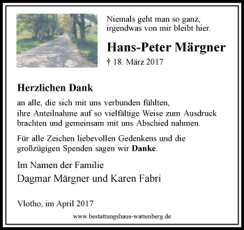 Traueranzeige von Hans-Peter Märgner von Westfalen-Blatt