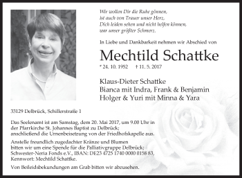 Traueranzeige von Mechtild Schattke von Westfalen-Blatt