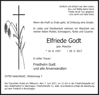 Traueranzeige von Elfriede Godt von Westfalen-Blatt