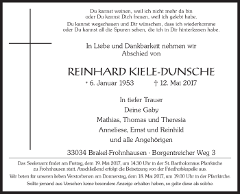 Traueranzeige von Reinhard Kiele-Dunsche von Westfalen-Blatt
