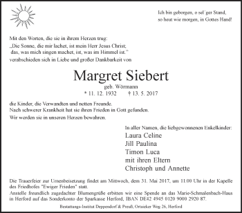 Traueranzeige von Margret Siebert von Westfalen-Blatt