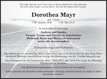 Traueranzeige von Dorothea Mayr von Westfalen-Blatt