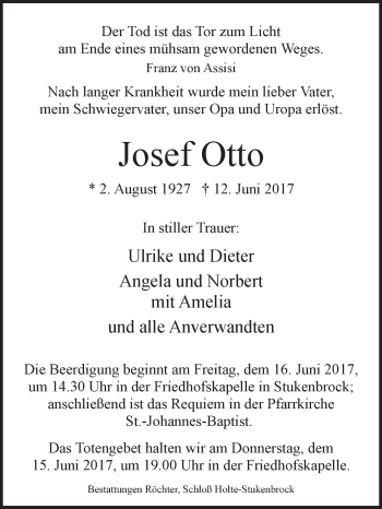 Traueranzeige von Josef Otto von Westfalen-Blatt