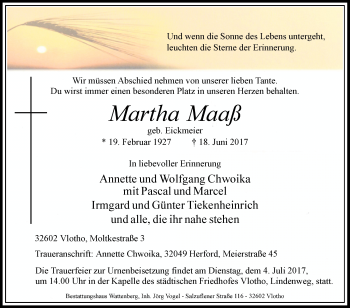 Traueranzeige von Martha Maaß von Westfalen-Blatt